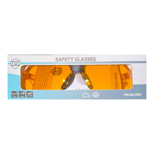 Ochelari de protectie SAFER cu lentile anti-zgarieturi, Filtru UV 360-380, Portocalii